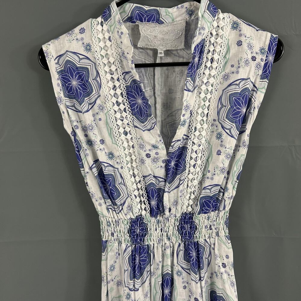 Temptation Positano Dress XS Ieranto Linen Maxi Blue Floral Boho Sundress Italy - Picture 6 of 13